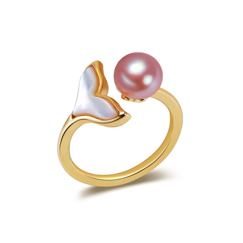 Jewelry semicircle pearl shell ring pearl jewelry fishtail freshwater pearl ring for women