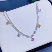 Simple fashion new colorful natural tourmaline Square 3*3mm ladies Bracelet 925 silver color treasure wholesale