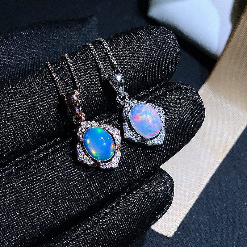 Natural opal pendant S925 silver female main stone 6*8 European and American wholesale
