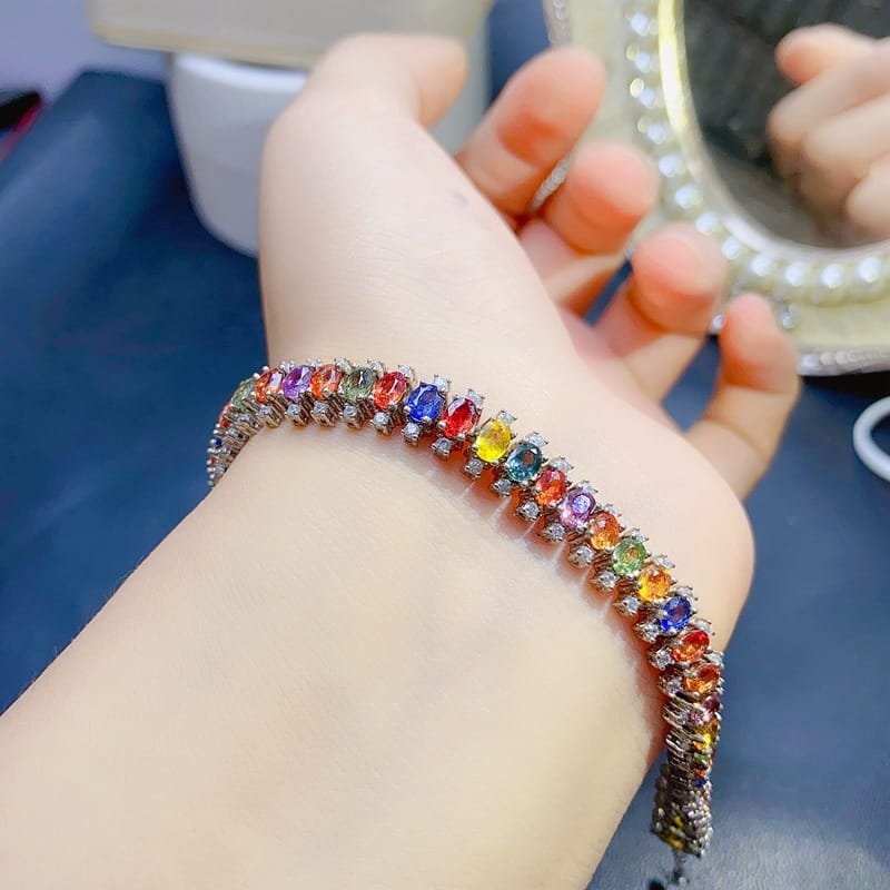 Fashion Jewelry New Simple Light Luxury DIY Inspection Natural Color Sapphire Bracelet 925 Silver Live Supply