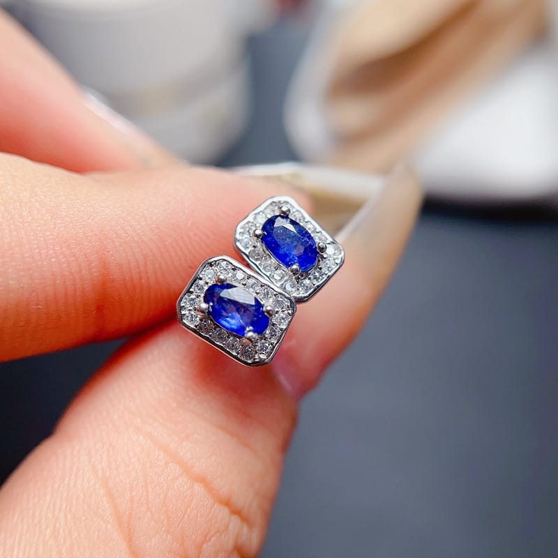 Sapphire earrings 925 silver ladies natural sapphire inspection a generation of overseas supply wholesale