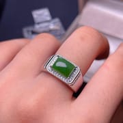 Natural Hetian Jasper Ring 925 Silver Inlaid Natural Hetian Jasper Ring Wholesale Men's Ring