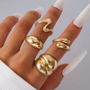 Europe and the United States cross-border geometric metal wind lava line ring four-piece irregular smooth opening ring suit