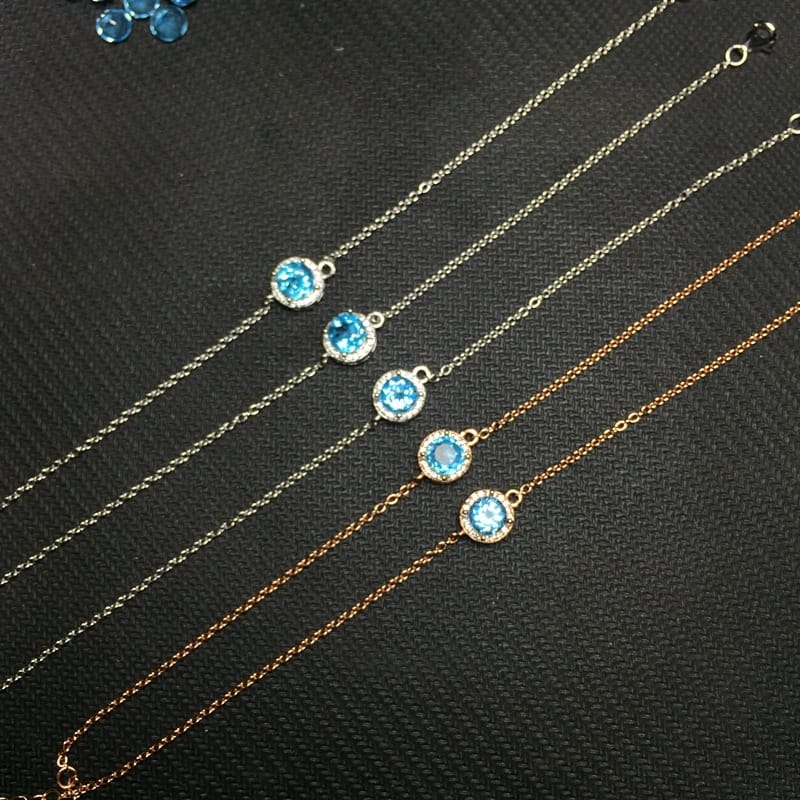 Simple Bracelet Japanese and Korean Style 925 Silver Inlaid Natural Topaz Bracelet Fire Color