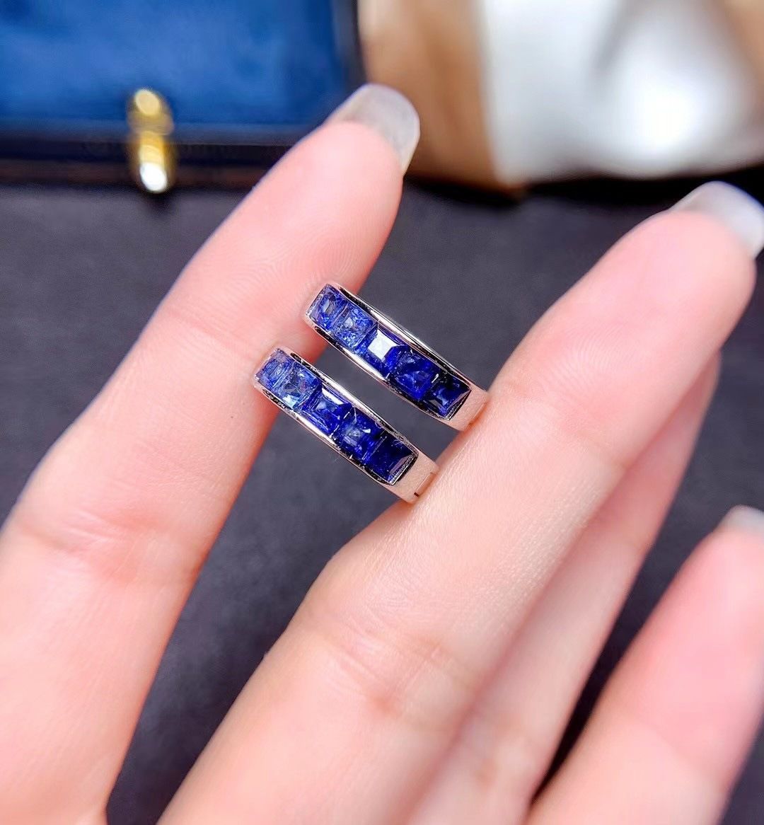 Natural Sapphire Ear Buckle 925 Silver Square Gemstone Fashion Design Color Treasure Supply Chain