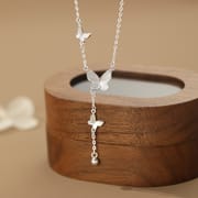 Po S999 Foot Silver Exquisite Butterfly Round Bead Tassel Necklace Women's Light Luxury Sweet High-end Clavicle Chain for Hair