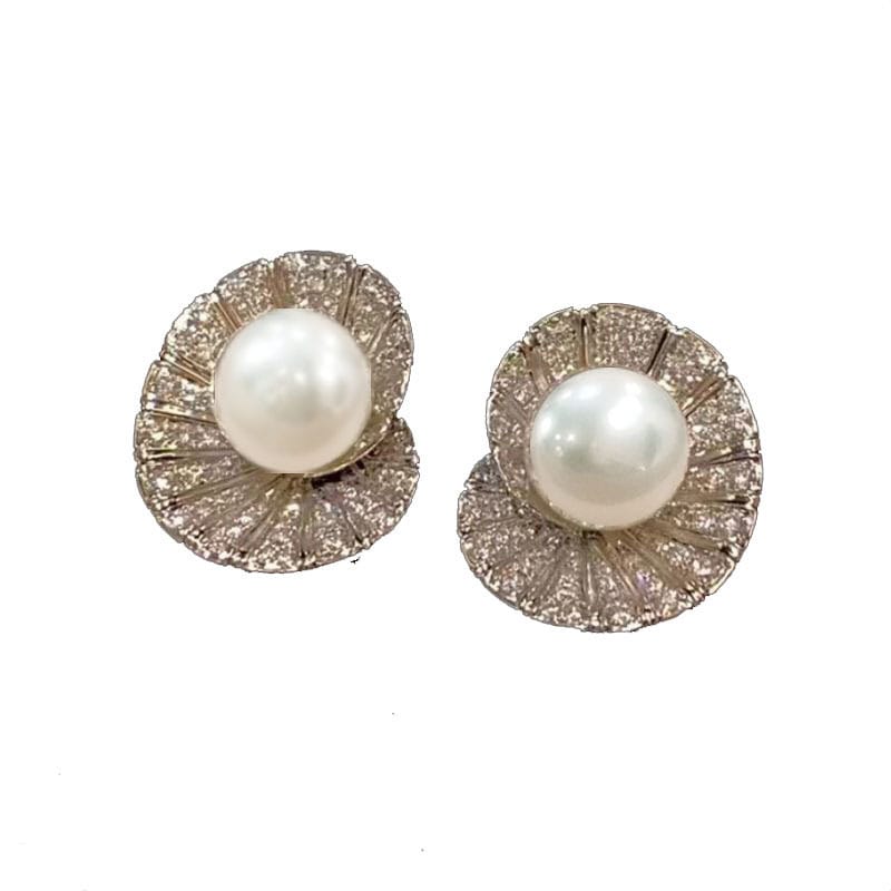 European and American French Style Sea Shaped Spiral Pearl Design Earrings Fine Zircon Light Luxury Fashion Earrings for Women