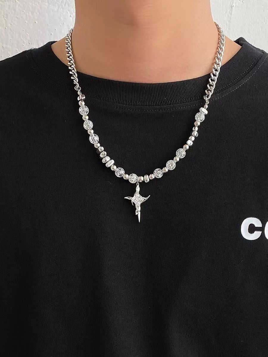 Cross zircon non-fading titanium steel necklace men's all-match high-end sense Cuban chain personality niche neck chain necklace