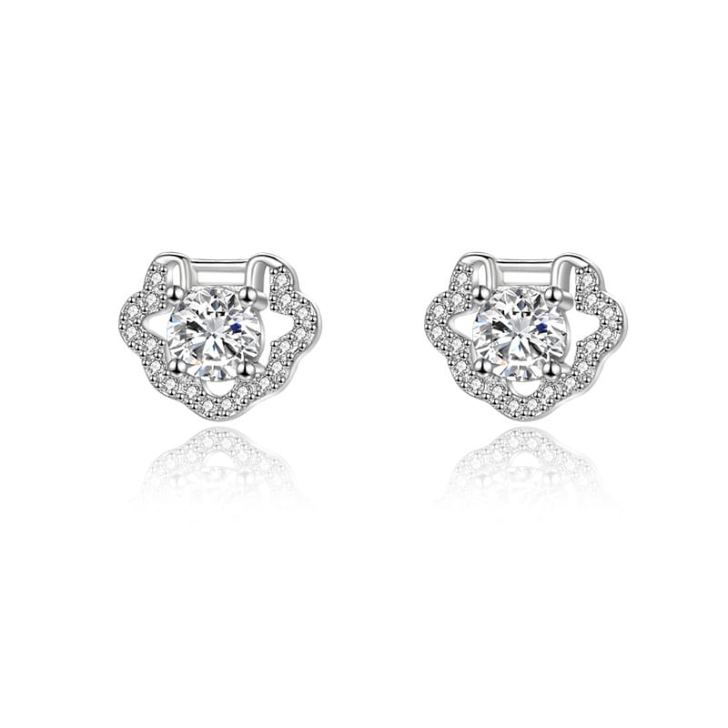 S999 Sterling Silver Earrings Ruyi Lock Ping An Lock Earrings Mini Chinese Style Earrings Gift