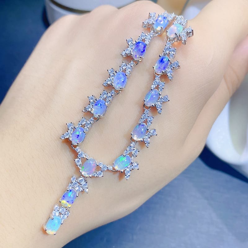 Fashion natural opal necklace Ladies 4*6mm Opal clavicle necklace luxury light luxury color treasure wholesale