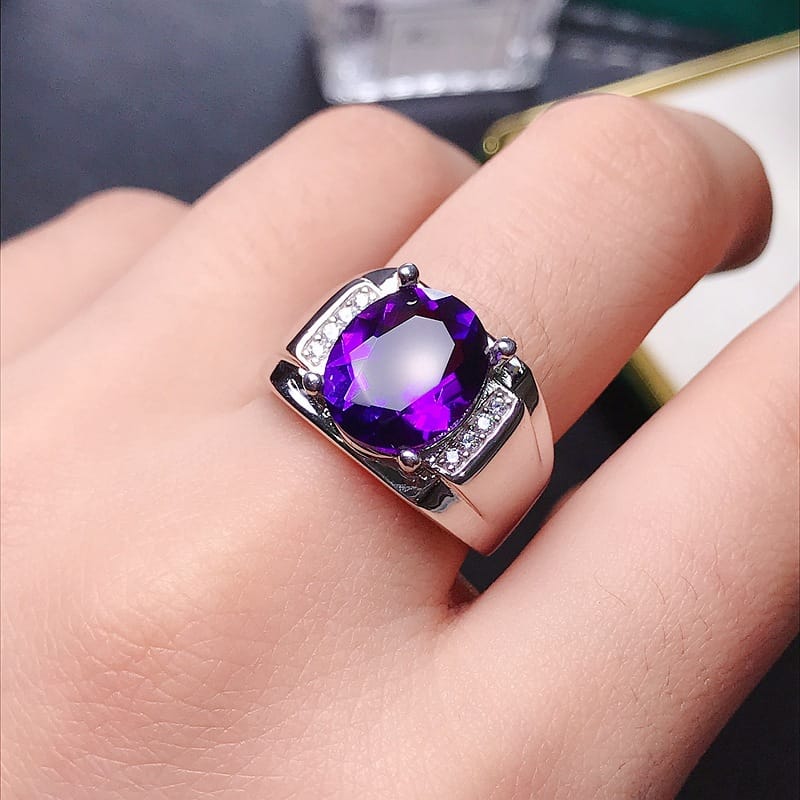 925 silver inlaid amethyst men ring overlapping live simple style Men ring color treasure wholesale a generation of hair