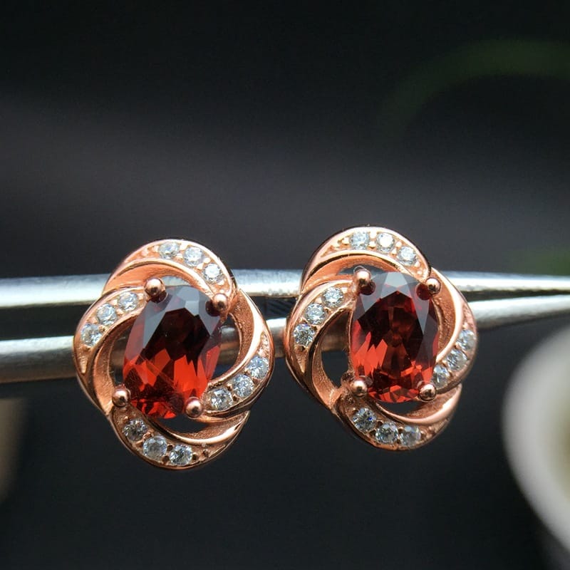 Garnet earrings wholesale 925 silver inlay shopping mall jewelry store pick up special