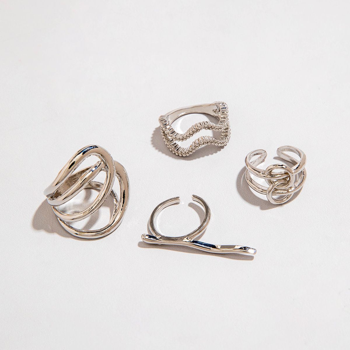 Europe and the United States cross-border geometric metal wind lava line ring four-piece irregular smooth opening ring suit