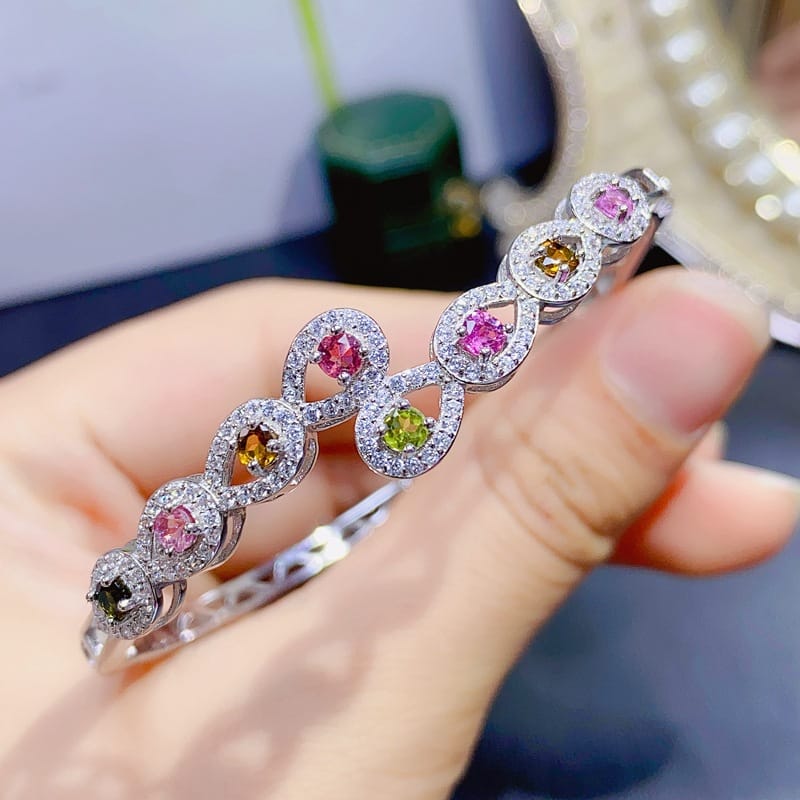 Fashion new on the new natural color tourmaline bracelet 925 silver inlaid 3*3mm ladies Bracelet girls gift