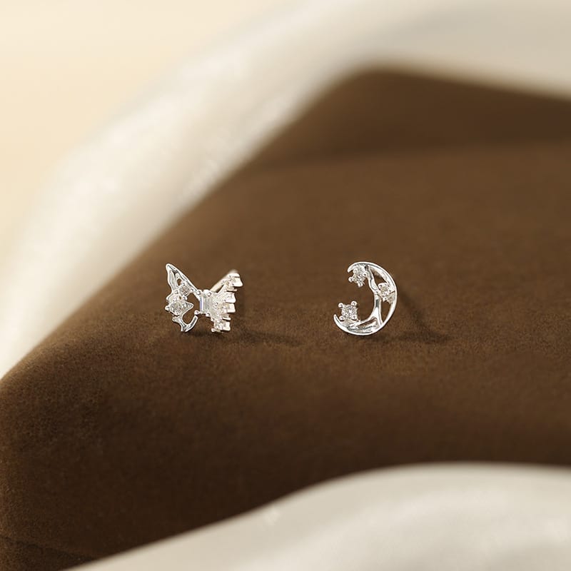 Po S999 Foot Silver Niche Design Butterfly Moon Earrings Women's Sweet Han Feng Fresh Elegant Earrings for Hair