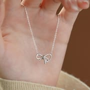 Po S999 Silver Sweet Japanese Style Bow Necklace Simple Design Necklace for Girlfriend Gift New Style