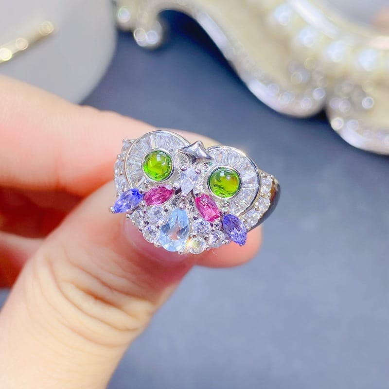 Natural diopside stone pink tourmaline Topaz ring female ring 925 silver wholesale tested