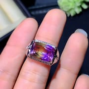 925 silver inlaid purple yellow crystal men's ring purple yellow crystal for boyfriend manufacturers receive orders one piece delivery