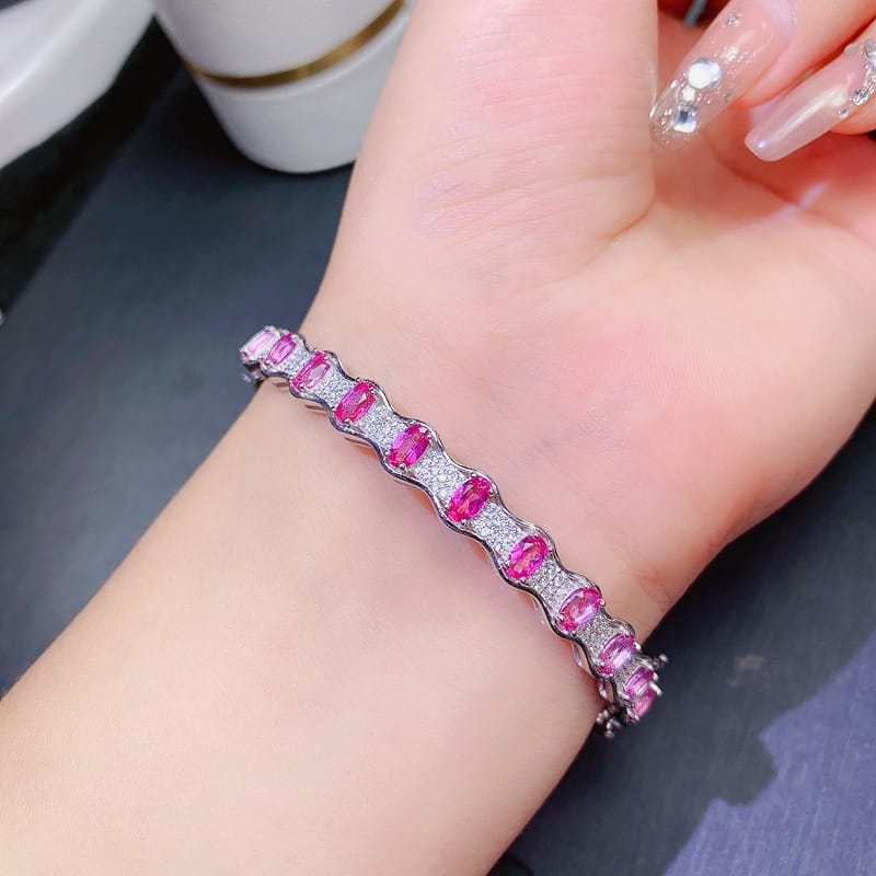 New arrival natural pink topaz bracelet 925 silver inlaid gift wholesale
