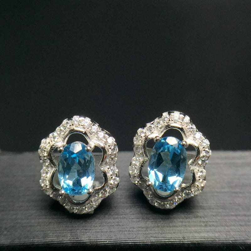 925 Silver Inlaid New Topaz Earrings Swiss Blue Natural Gem Factory Wholesale Color Treasure Monopoly