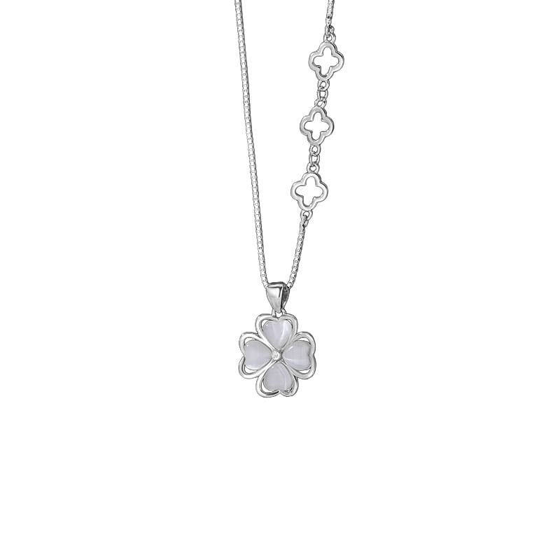S999 Pure Silver Light Luxury Four-Leaf Clover Necklace for Women, Korean Style, Simple Niche High-End Clavicle Chain