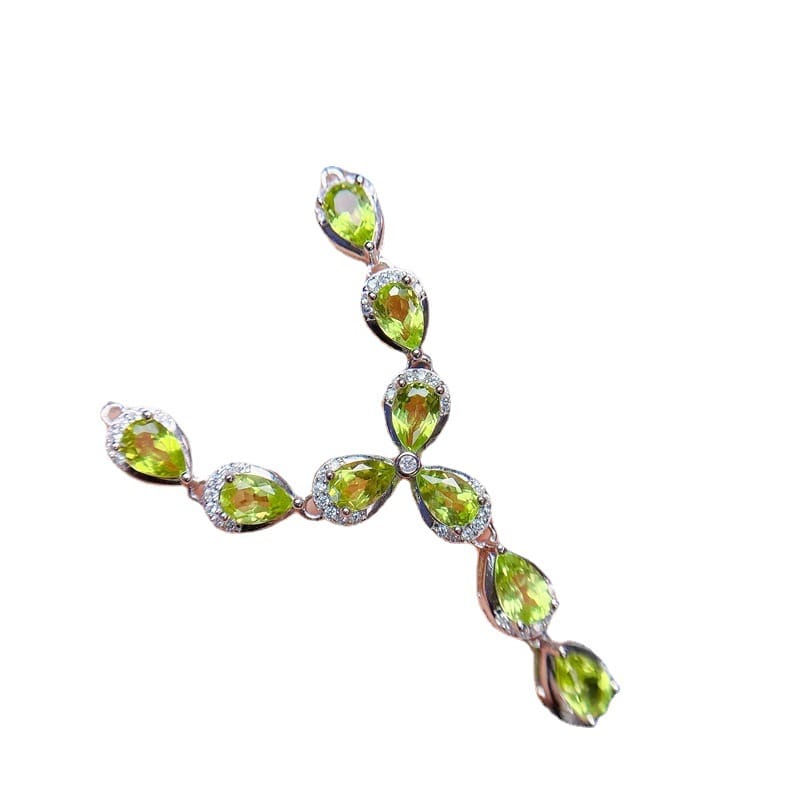 Fresh fashion natural olivine evening necklace 925 silver inlaid olivine women's clavicle necklace wholesale