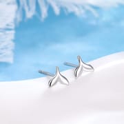 999 Sterling Silver Whale Tail Earrings Simple Small Ear Holes Earrings Sleep Without Picking Personality Niche Ear Bone Nails