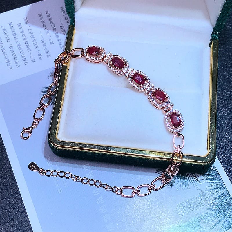 Ruby bracelet 925 silver inlaid ruby bracelet with extended chain adjustable one-piece delivery