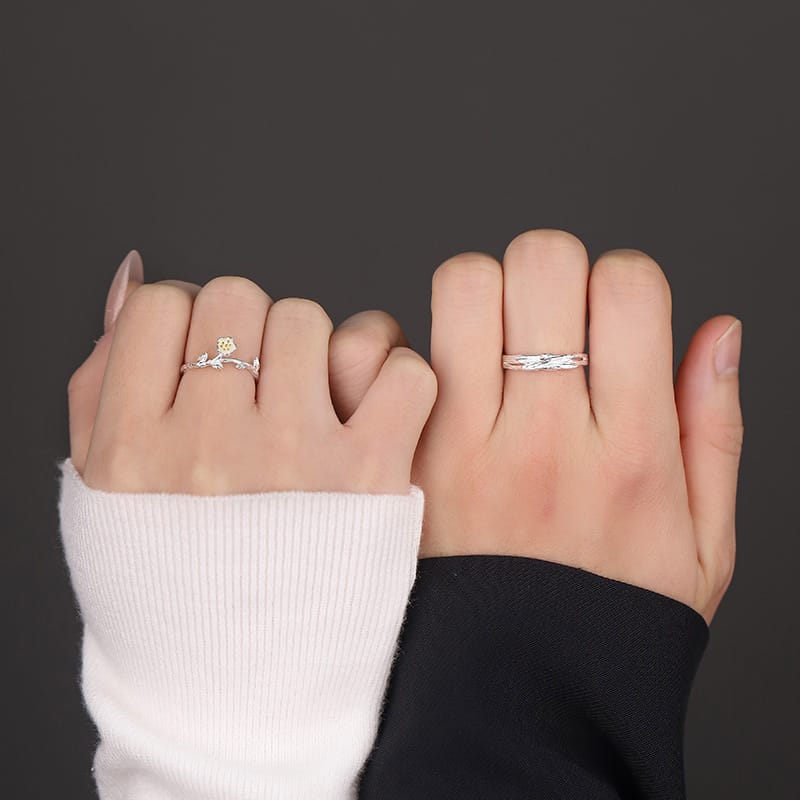 Original Po S999 Foot Silver MoLi Pair Ring Valentine's Day Couple Pair Ring Fresh Sweet Niche Jewelry
