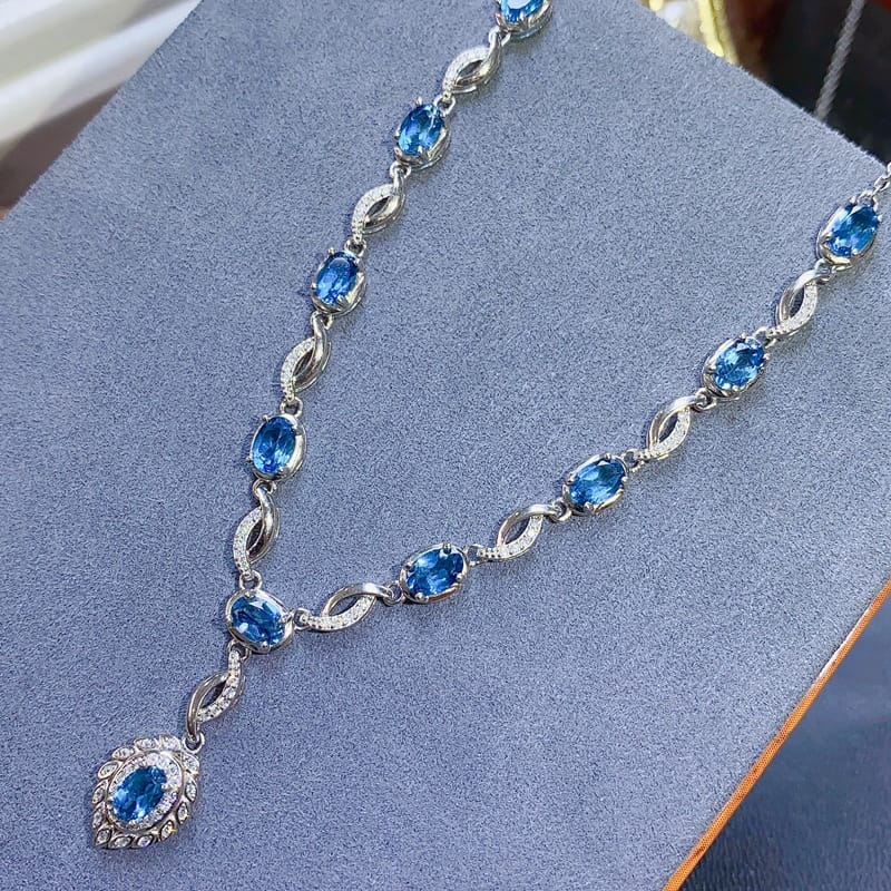 Fashion evening Gift necklace natural Topaz 4*6mm ladies pendant necklace 925 silver wholesale live tremolo