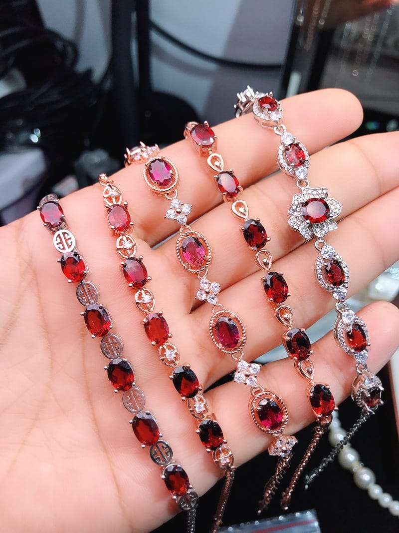 Wholesale 925 silver inlaid with various natural garnet bracelet style colorful beautiful flawless