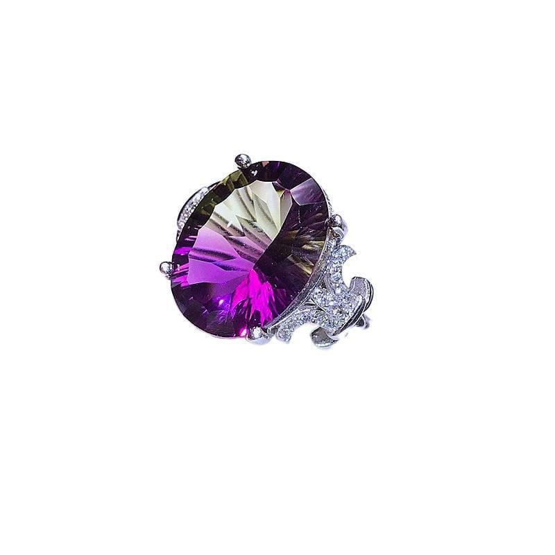 Purple Yellow Crystal women's ring 925 silver inlaid purple yellow crystal women's ring one-piece delivery open mouth adjustable