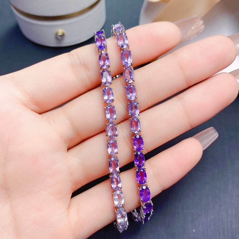 New fresh natural amethyst bracelet 925 silver wholesale 4 * 6mm TikTok live broadcast checked