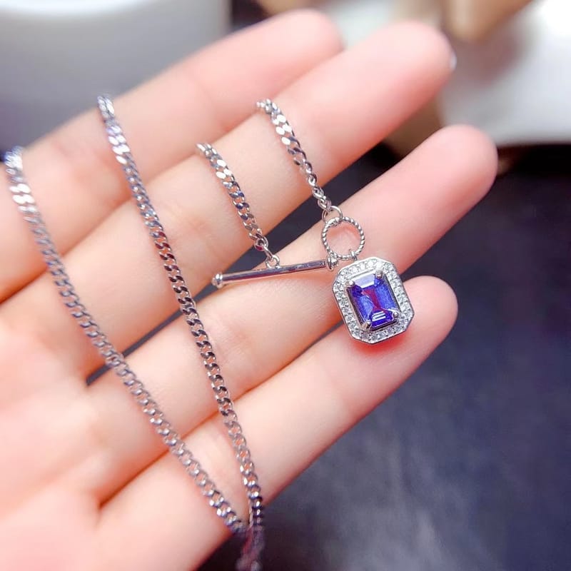 Natural Sapphire 5*7mm necklace 925 silver girlfriend gift clavicle chain