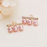 Balance beam inlaid zircon freshwater pearl earrings niche high-end design earrings personality temperament luxury trendy earrings