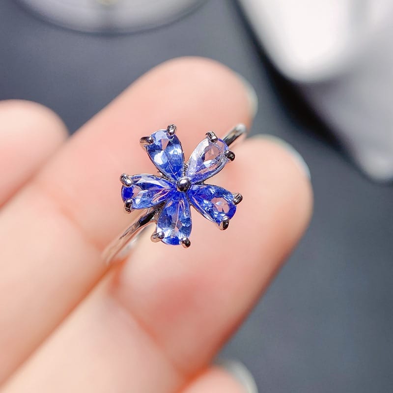 Natural Rose Stone suit 925 silver inlaid natural Rose Stone suit ring open mouth one-piece delivery