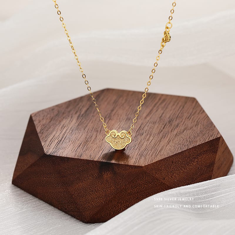 Po S999 Foot Silver Guofeng Ruyi Lock Necklace Women's New Chinese Hanfu Cheongsam Elegant Clavicle Chain Accessories for Hair