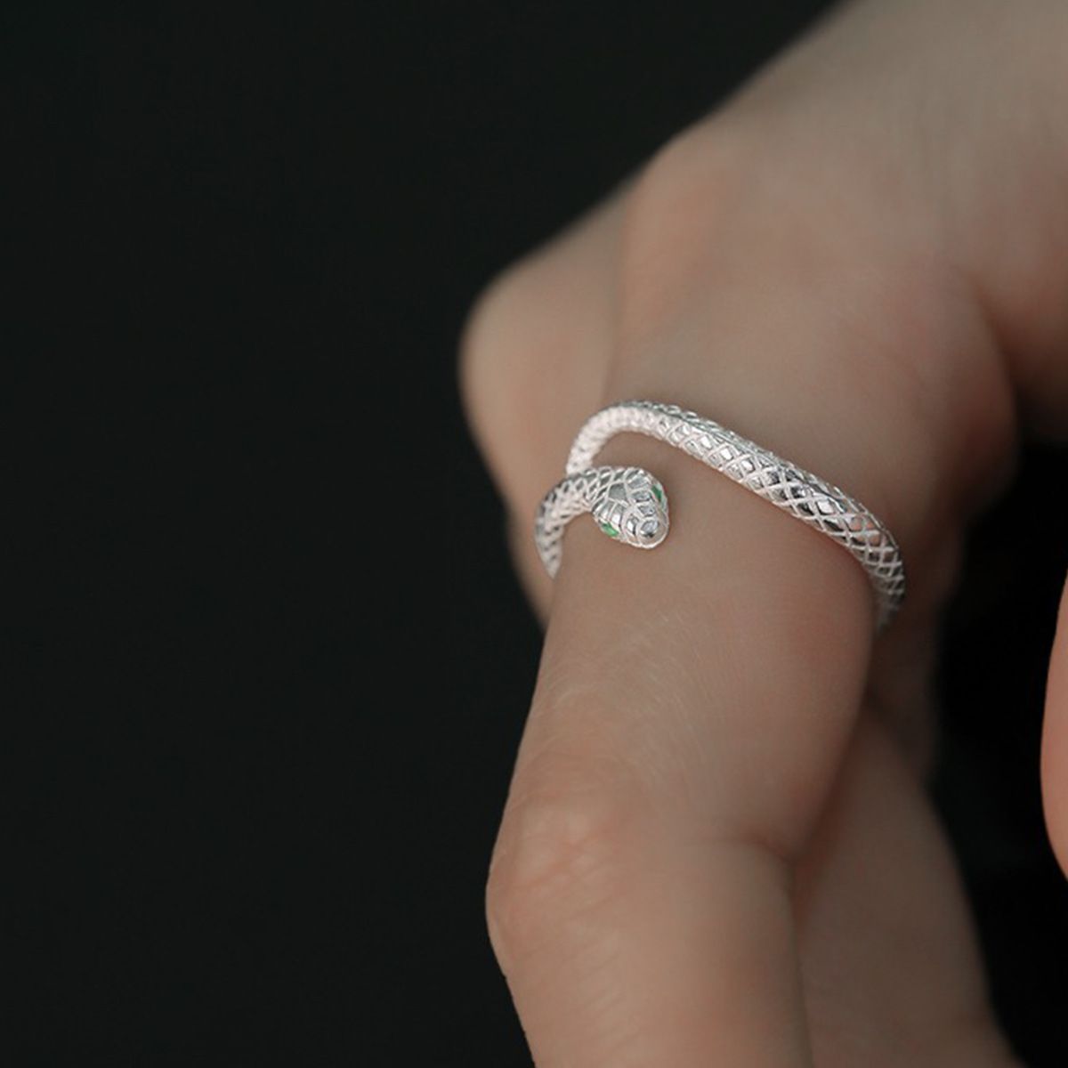 Silver Cross-border Fashion Personalized Zodiac Snake Opening Finger Ring Small Spirit Snake Ring Women's Design Sense Ring