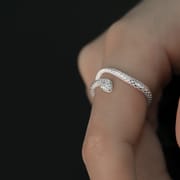 Silver Cross-border Fashion Personalized Zodiac Snake Opening Finger Ring Small Spirit Snake Ring Women's Design Sense Ring