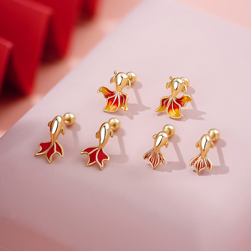 Original S999 Pure Silver Shore Koi Screw Earrings Hongyun Rich Temperament Unique Niche Earrings