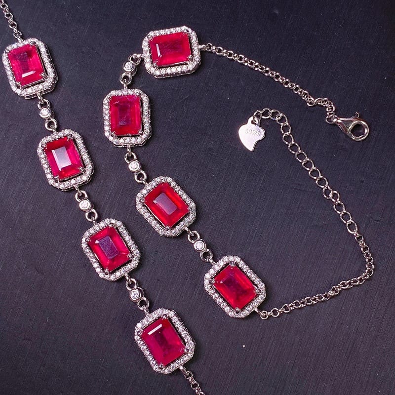 Ruby bracelet 925 silver Ruby women's bracelet with the extended chain