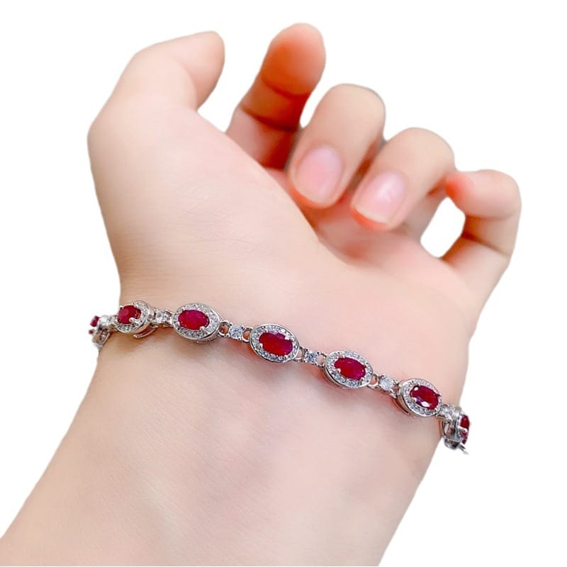 Fresh and beautiful DIY natural old baked ruby bracelet 3*5mm925 silver fast hand Live supply wholesale