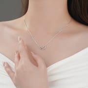 Po S999 Silver Sweet Japanese Style Bow Necklace Simple Design Necklace for Girlfriend Gift New Style