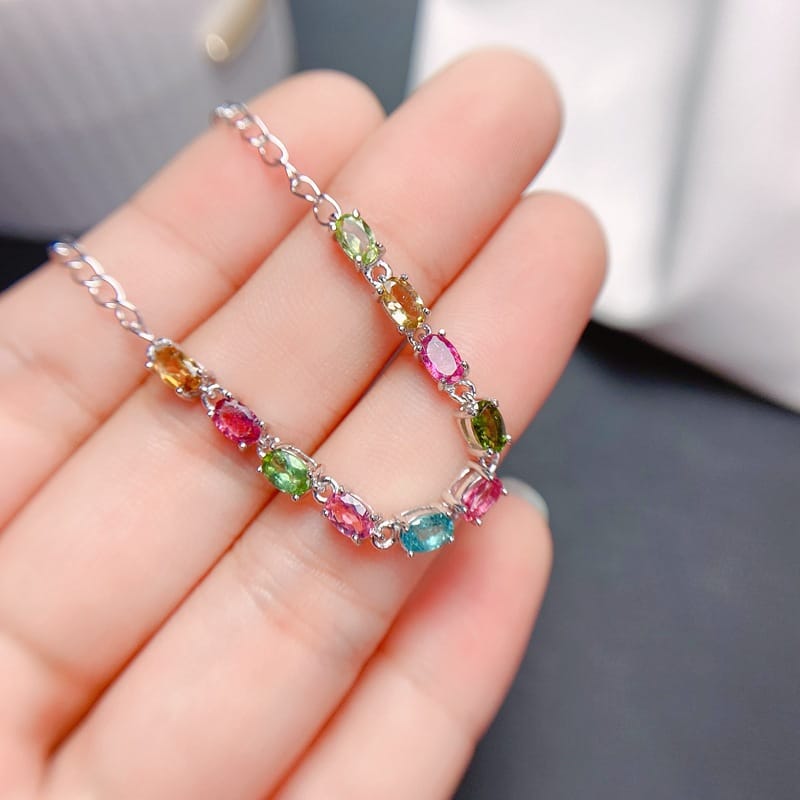 Simple 925 silver natural ladies tourmaline bracelet fashion exquisite color beautiful jewelry live supply