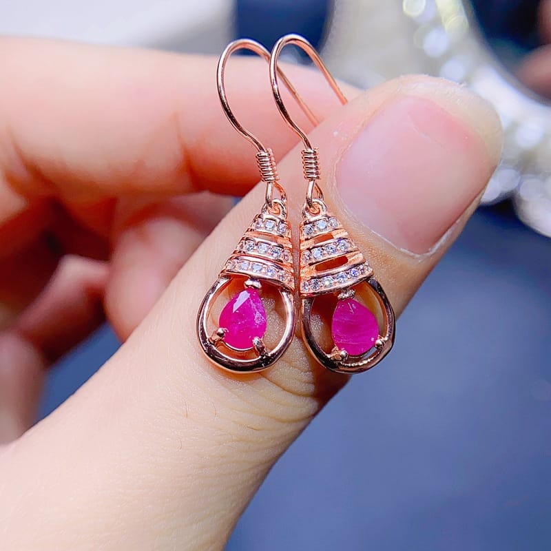 Fresh and gorgeous natural ruby earrings earrings 925 silver drops ruby earrings good color