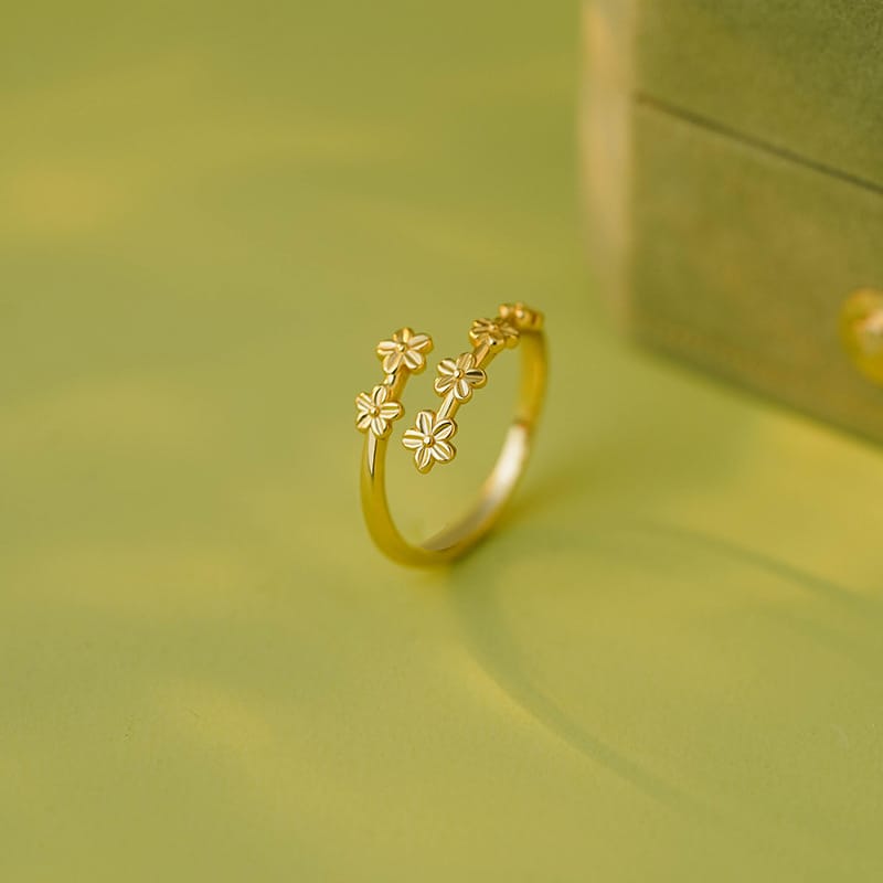 Po S999 Silver High-grade Flower Ring Niche Design Light Luxury Small Fresh Sweet Ring for Hair
