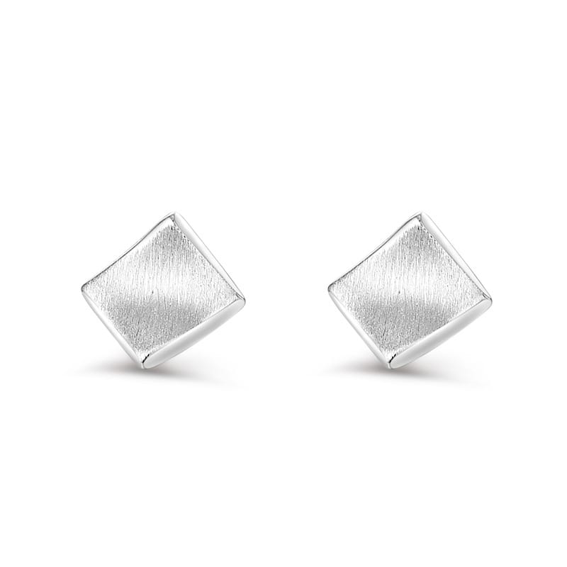 Bao S999 pure silver brushed diamond stud earrings geometric earrings small earrings quadrilateral earrings simple small fashion