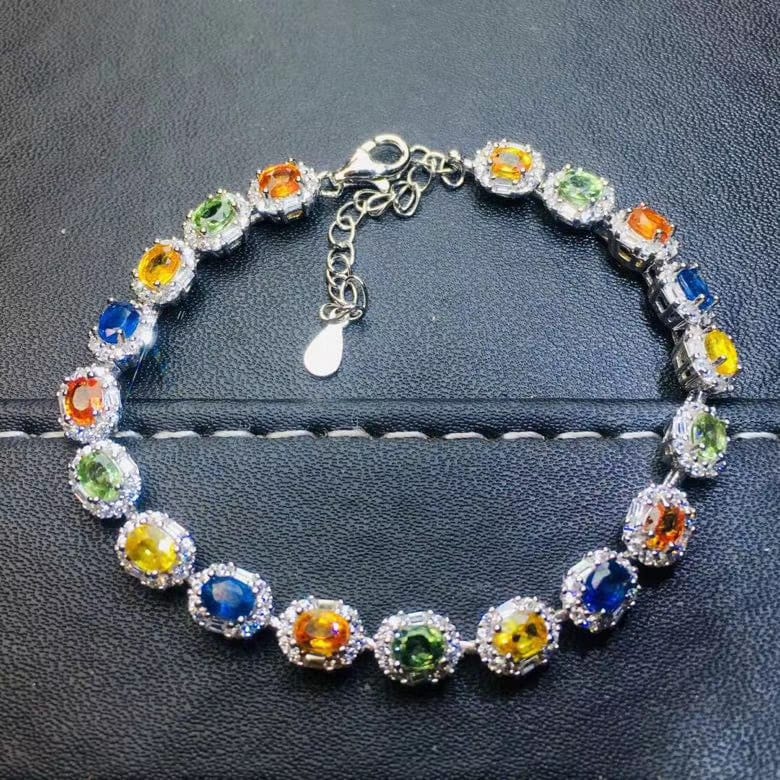 Natural Color Sapphire Bracelet 925 Sterling Silver Certificate