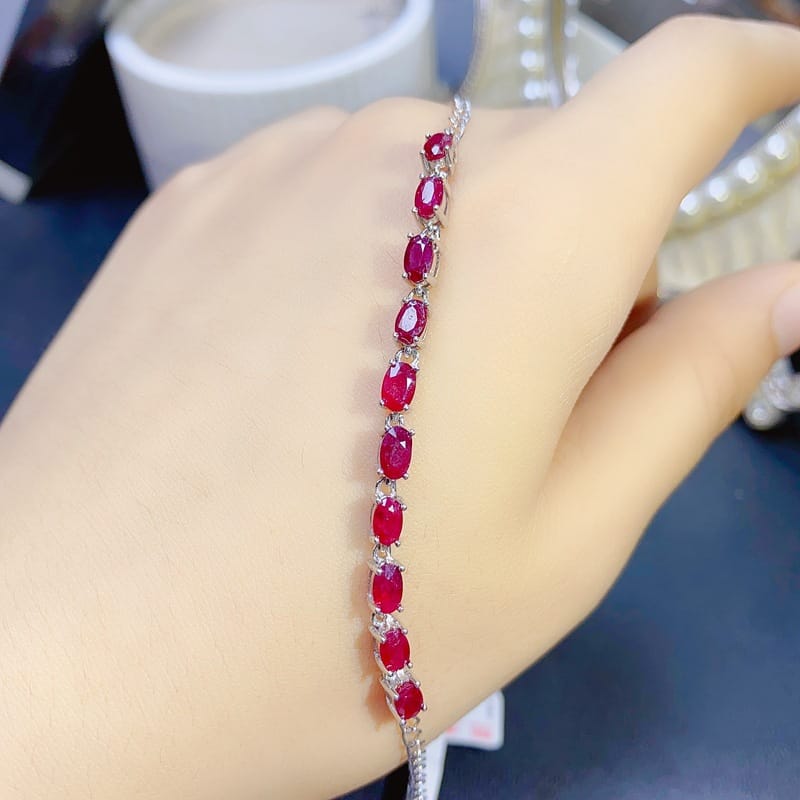 Fashion simple DIY natural old roast ruby bracelet 3*5mm925 silver fast hand Live supply wholesale