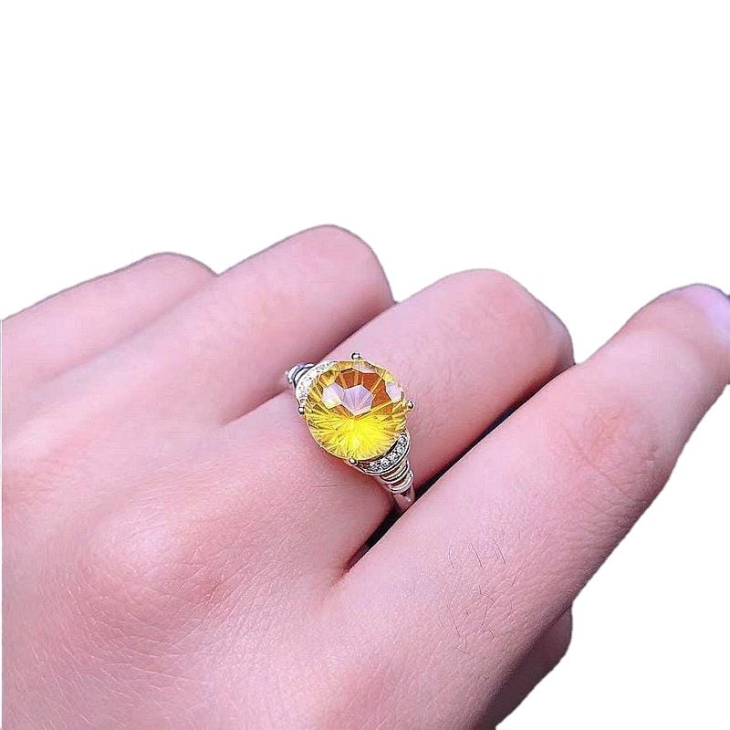 Fireworks citrine ring 925 silver inlaid ladies ring fireworks citrine 